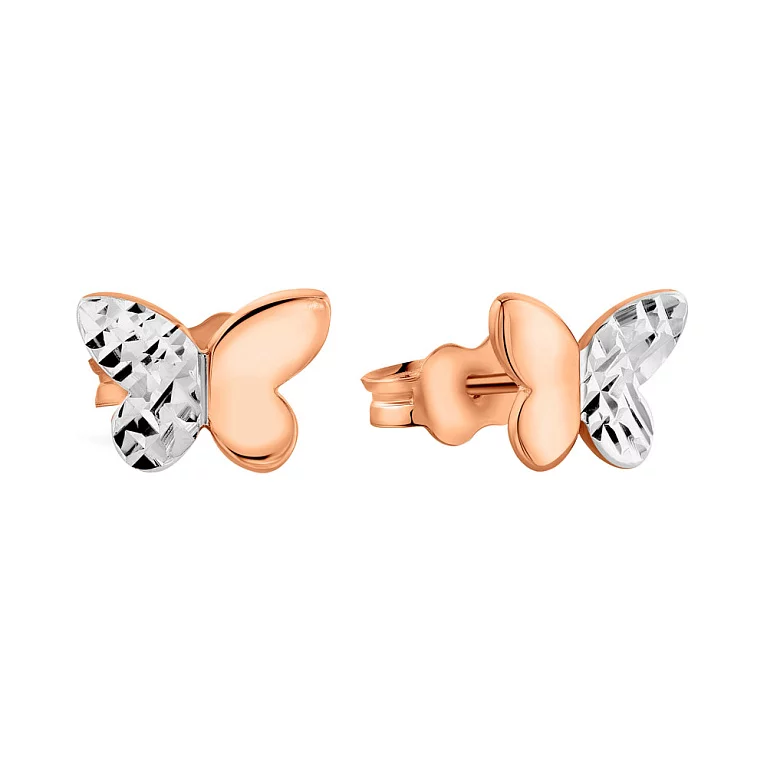 Золоті сережки-гвоздики "Метелик" з алмазною гранню . Артикул 108940р: ціна, відгуки, фото – купити в інтернет-магазині AURUM