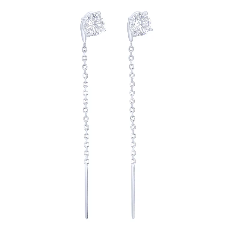 Срібні сережки-протяжки з фіанітом . Артикул 7502/577сР: ціна, відгуки, фото – купити в інтернет-магазині AURUM
