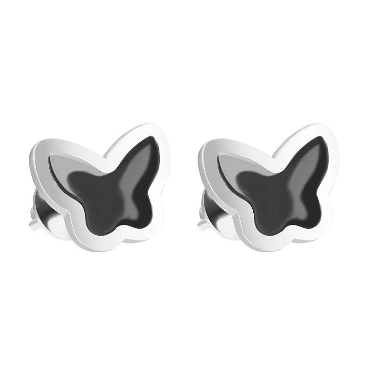 Сережки-гвоздики срібні "Метелик" з емаллю. Артикул 7518/660емAgсР/55: ціна, відгуки, фото – купити в інтернет-магазині AURUM