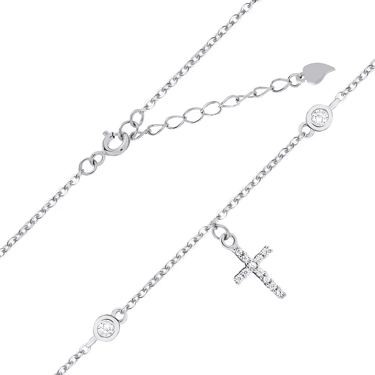 Кольє зі срібла з хрестиком і фіанітами якірне плетіння. Артикул 7507/1392: ціна, відгуки, фото – купити в інтернет-магазині AURUM