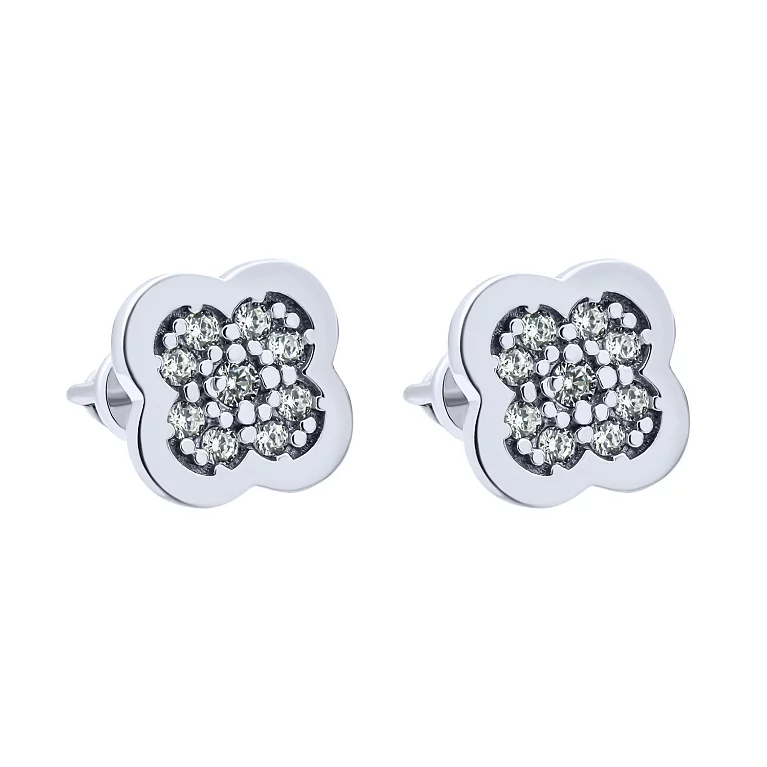 Сережки из серебра с фианитами "Клевер". Артикул 7518/Ag545сР: цена, отзывы, фото – купить в интернет-магазине AURUM
