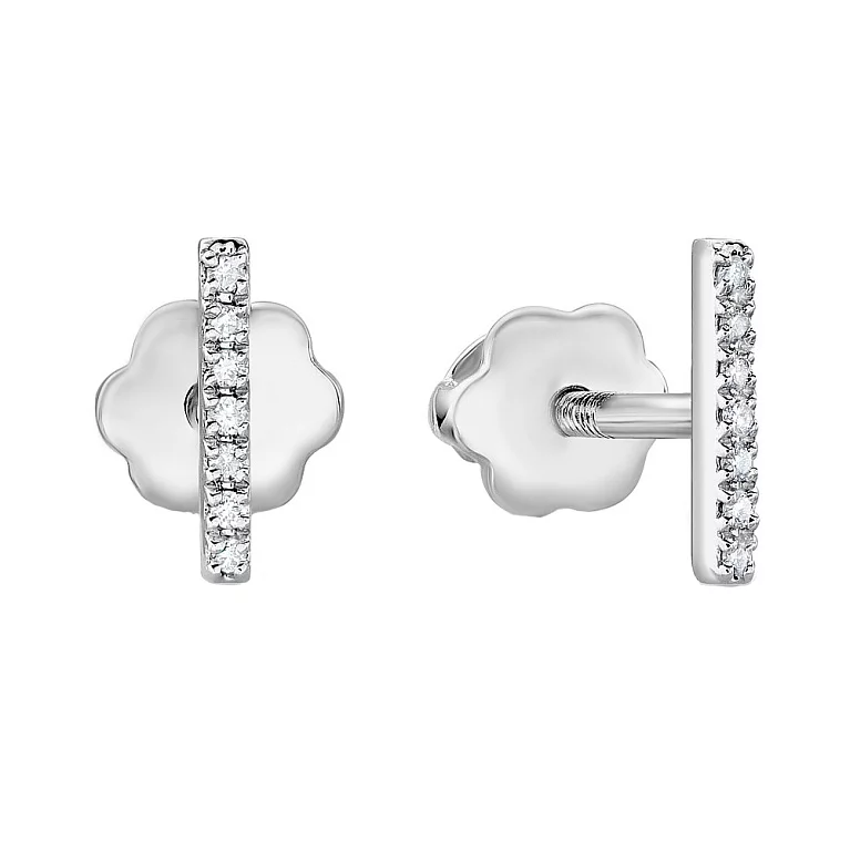 Сережки-гвоздики в білому золоті з доріжкою діамантів. Артикул С341328б: ціна, відгуки, фото – купити в інтернет-магазині AURUM