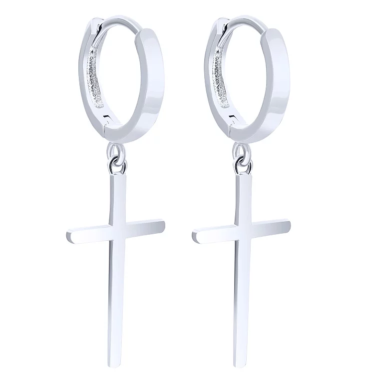 Срібні сережки-кільця з підвісними хрестиками. Артикул 7502/2144342: ціна, відгуки, фото – купити в інтернет-магазині AURUM