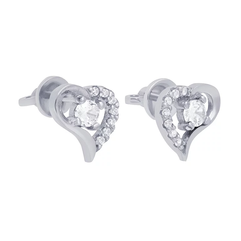 Срібні сережки-гвоздики "Сердечко" з фіанітами. Артикул 7518/2406R: ціна, відгуки, фото – купити в інтернет-магазині AURUM