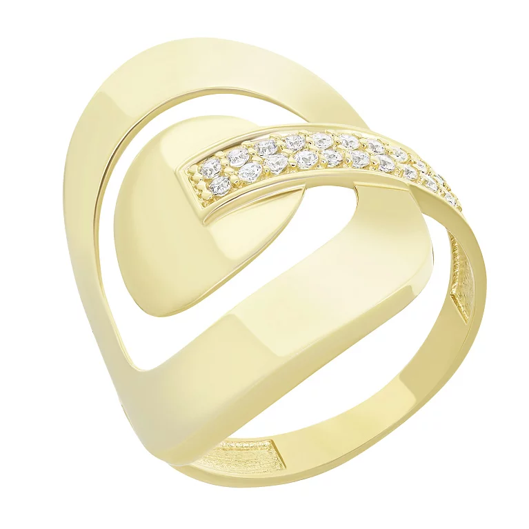 Кольцо "Овал" из желтого золота с фианитами. Артикул 131871: цена, отзывы, фото – купить в интернет-магазине AURUM
