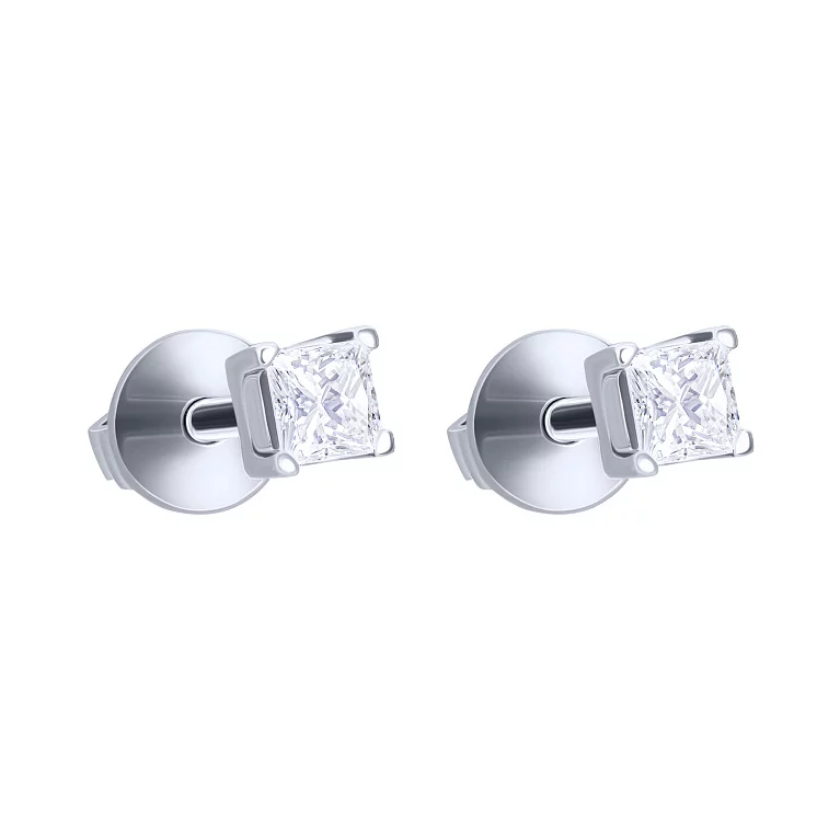 Сережки-гвоздики в білому золоті з діамантом. Артикул 214-0997: ціна, відгуки, фото – купити в інтернет-магазині AURUM