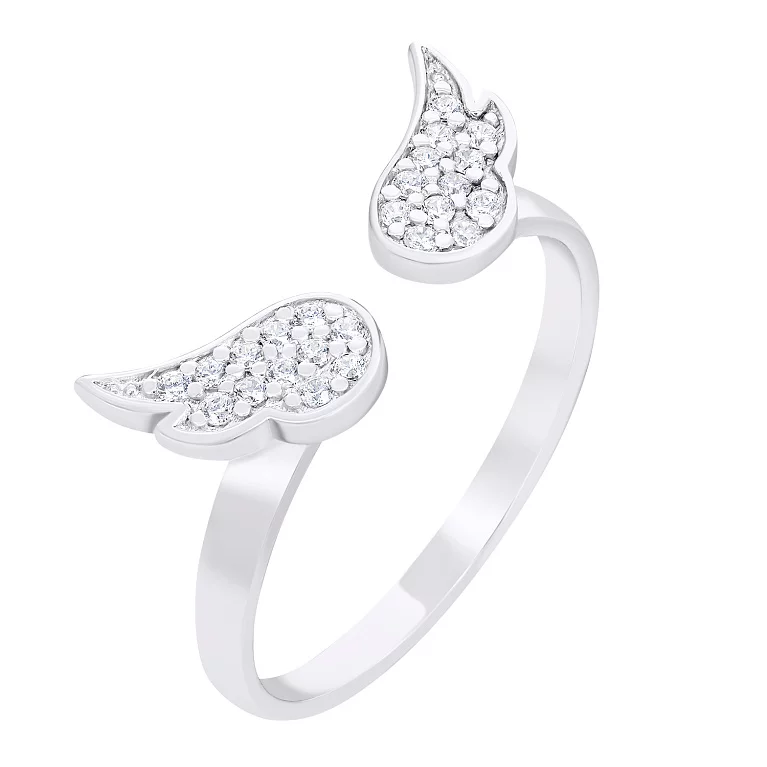 Серебряное незамкнутое кольцо "Крылья" с фианитами. Артикул 7501/10649: цена, отзывы, фото – купить в интернет-магазине AURUM