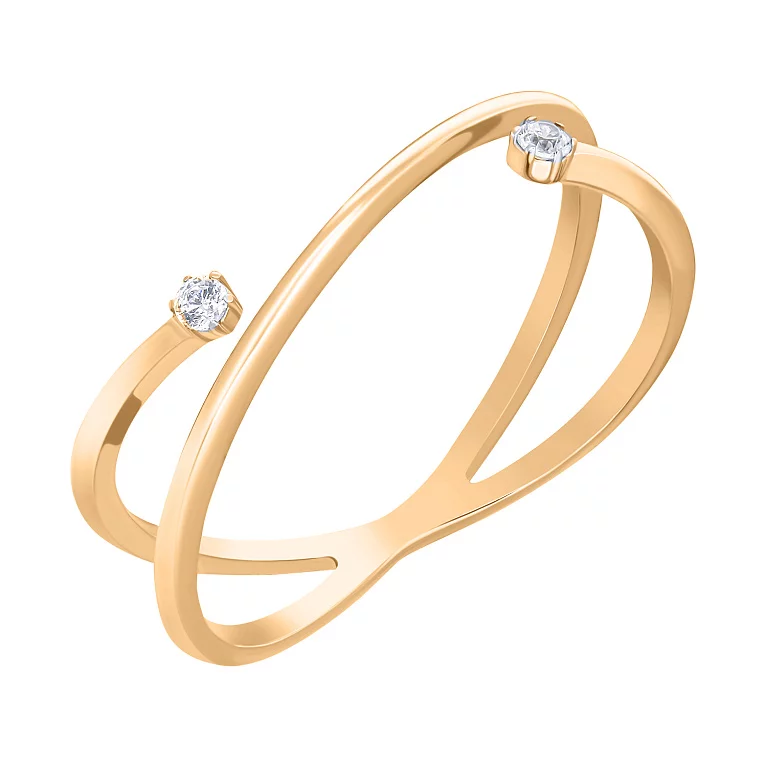 Золотое двойное кольцо с фианитами. Артикул 1110113101: цена, отзывы, фото – купить в интернет-магазине AURUM