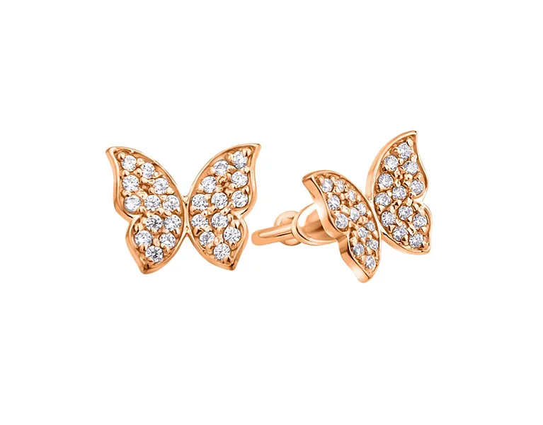 Золоті сережки-гвоздики "Метелики" з фіанітами. Артикул 1с163/01б: ціна, відгуки, фото – купити в інтернет-магазині AURUM
