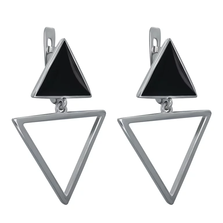 Сережки срібні з емаллю з підвісами "Трикутники". Артикул 20188р: ціна, відгуки, фото – купити в інтернет-магазині AURUM