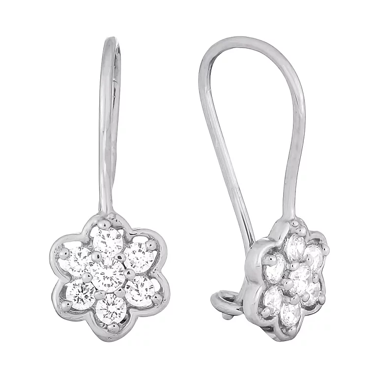 Срібні сережки-петлі з фіанітами "Квітка". Артикул 7502/С2Ф/269: ціна, відгуки, фото – купити в інтернет-магазині AURUM