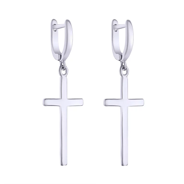 Сережки срібні з підвіскою "Хрестик". Артикул 7502/4632: ціна, відгуки, фото – купити в інтернет-магазині AURUM