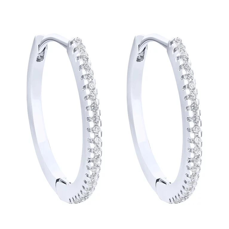 Срібні сережки-кільця з доріжкою фіанітів. Артикул 7502/FE10618: ціна, відгуки, фото – купити в інтернет-магазині AURUM