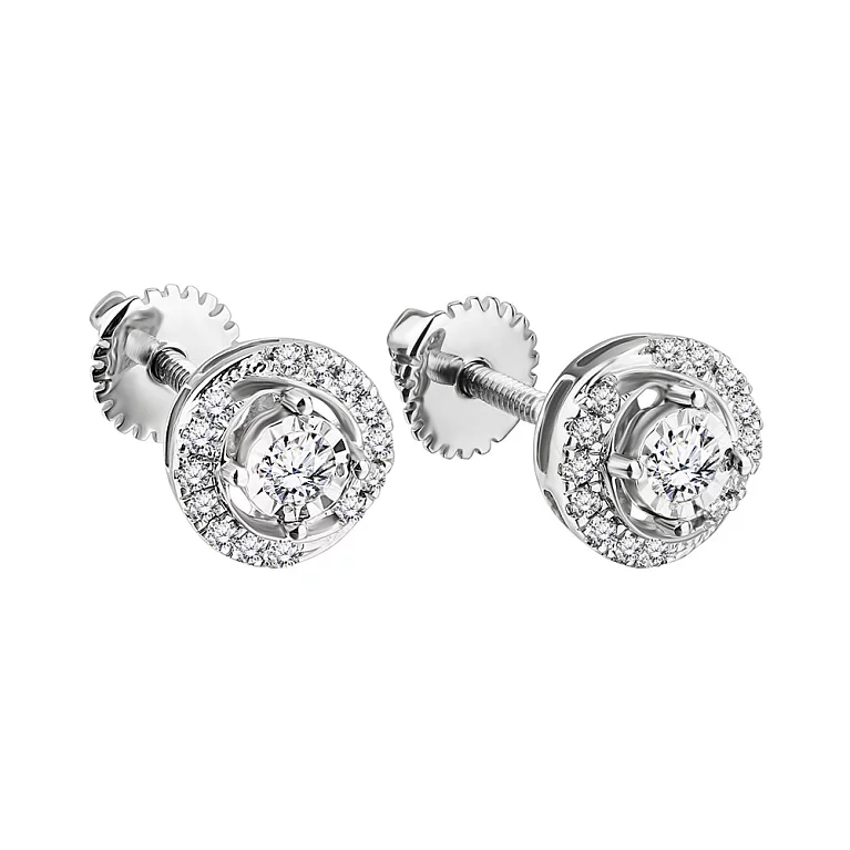 Сережки-гвоздики з білого золота з діамантами. Артикул С341079015б: ціна, відгуки, фото – купити в інтернет-магазині AURUM