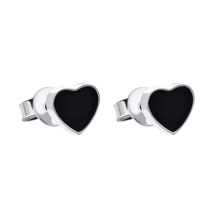 Срібні сережки-гвоздики з емаллю "Серце". Артикул 7518/ВС-160ер(т)/55: ціна, відгуки, фото – купити в інтернет-магазині AURUM