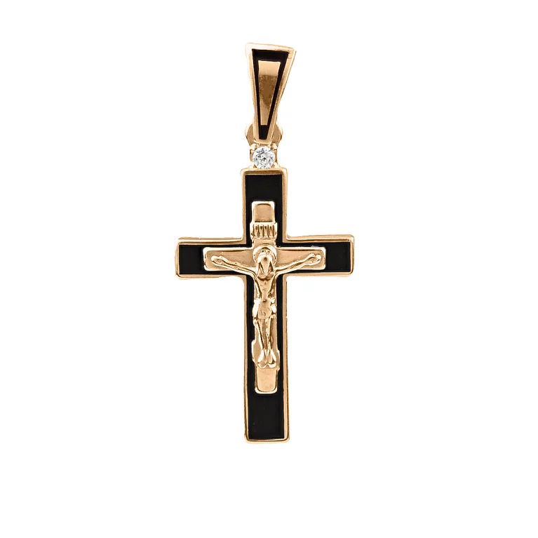 Золотий хрестик з емаллю і фіанітом. Артикул 501091еч: ціна, відгуки, фото – купити в інтернет-магазині AURUM
