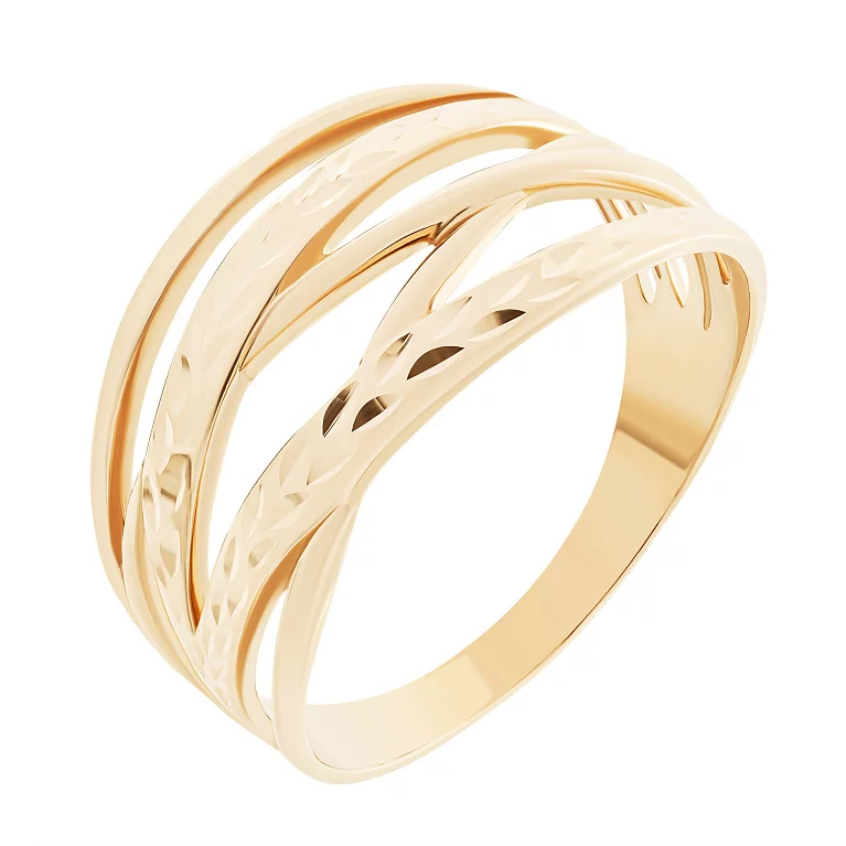 Кольцо из красного золота "Переплетение" c алмазной гранью. Артикул 15005500: цена, отзывы, фото – купить в интернет-магазине AURUM