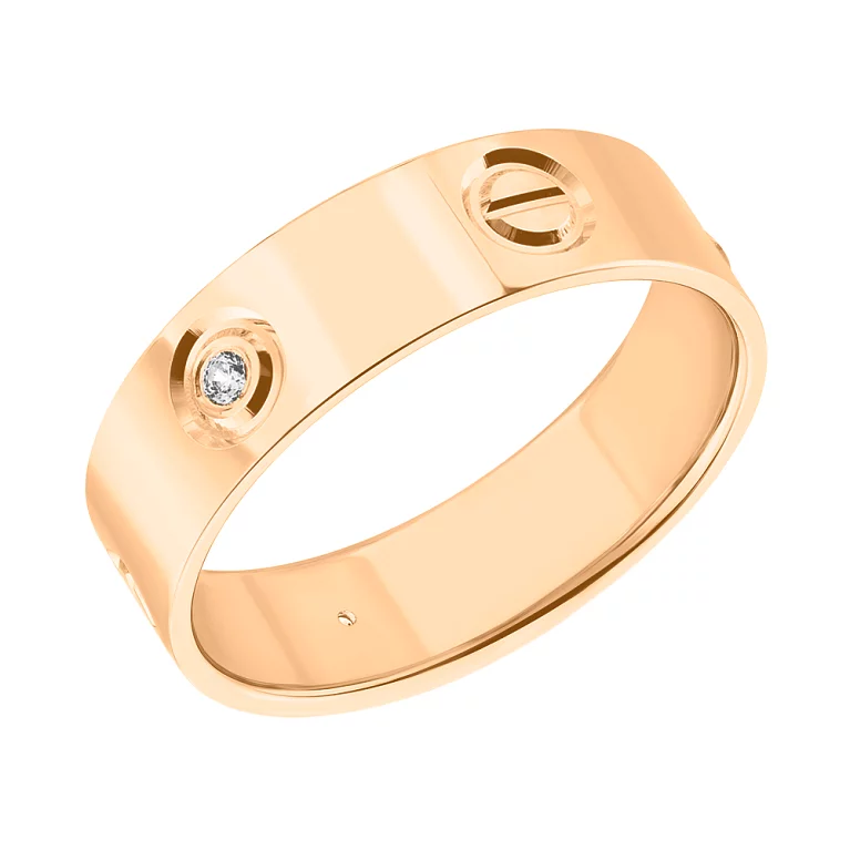 Кольцо из красного золота "Love" с фианитами. Артикул 213719101: цена, отзывы, фото – купить в интернет-магазине AURUM