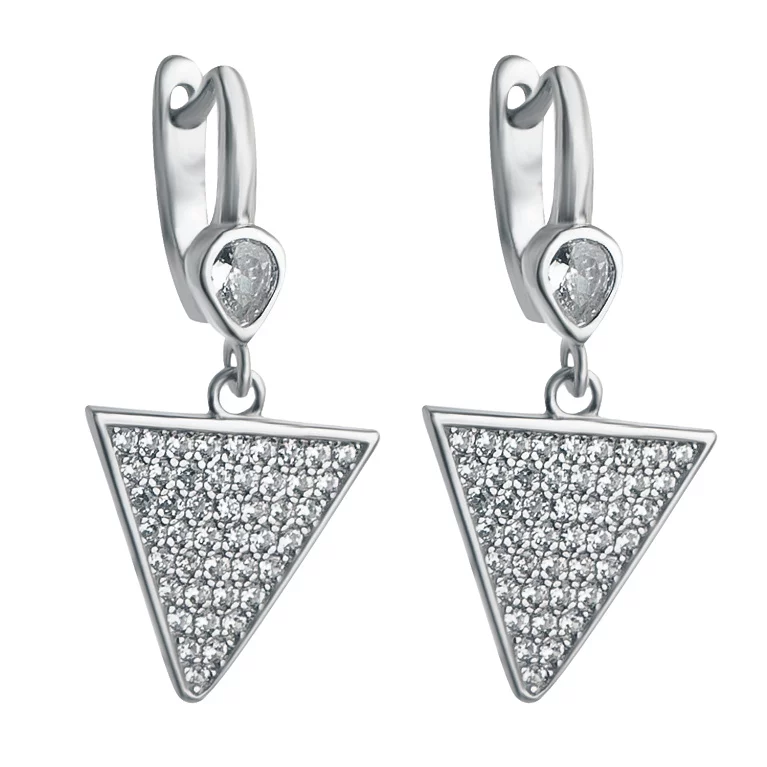Сережки срібні з підвісками і фіанітом "Трикутник". Артикул 9520141б: ціна, відгуки, фото – купити в інтернет-магазині AURUM