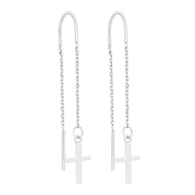 Срібні сережки-протяжки з підвісами "Хрестик". Артикул 7502/20673: ціна, відгуки, фото – купити в інтернет-магазині AURUM