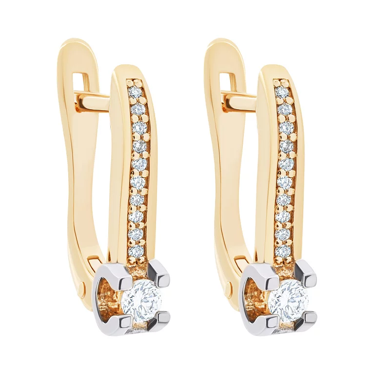Сережки з комбінованого золота з діамантами. Артикул 2191400201: ціна, відгуки, фото – купити в інтернет-магазині AURUM