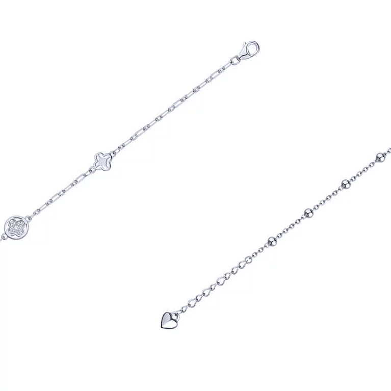 Срібний браслет з кульками та фіанітами плетіння якірне. Артикул 7509/3803: ціна, відгуки, фото – купити в інтернет-магазині AURUM