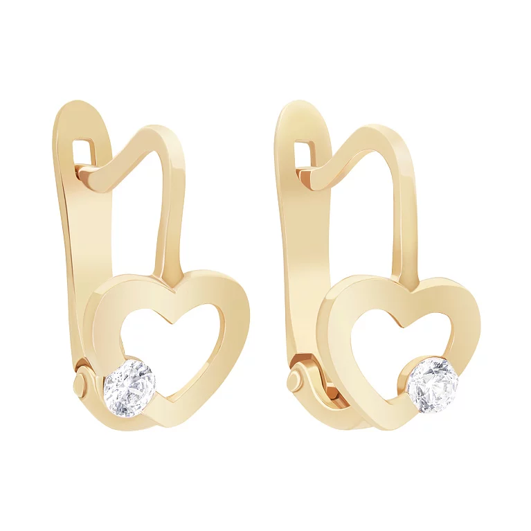Серьги золотые "Сердце" с фианитом. Артикул 2105346101: цена, отзывы, фото – купить в интернет-магазине AURUM