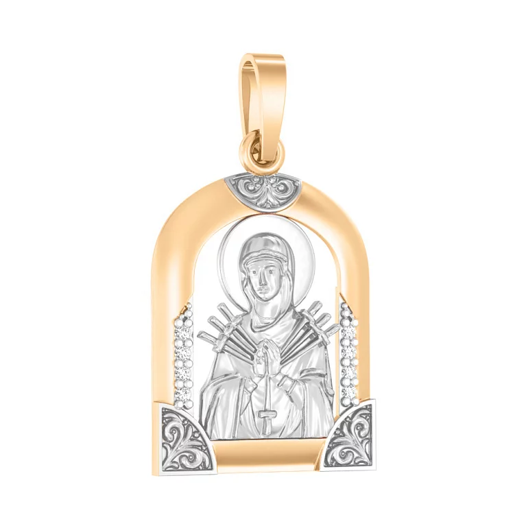 Золота ладанка іконка Божа Матір "Семистрільна". Артикул 440570: ціна, відгуки, фото – купити в інтернет-магазині AURUM