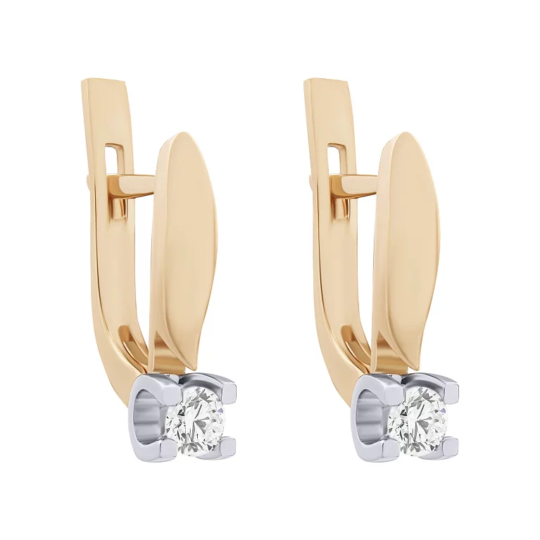 Сережки з комбінованого золота з діамантами. Артикул 22692брил: ціна, відгуки, фото – купити в інтернет-магазині AURUM