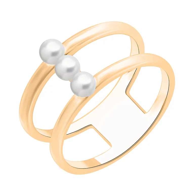 Двойное золотое кольцо с жемчугом. Артикул 1190208101: цена, отзывы, фото – купить в интернет-магазине AURUM
