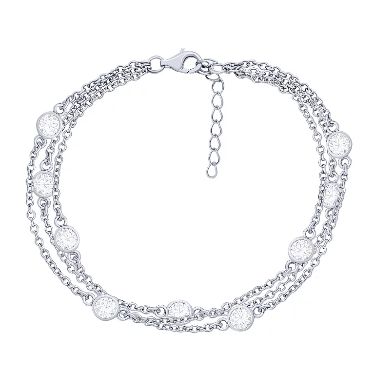 Срібний багатошаровий браслет з фіанітами плетіння якірне. Артикул 7509/2144366: ціна, відгуки, фото – купити в інтернет-магазині AURUM