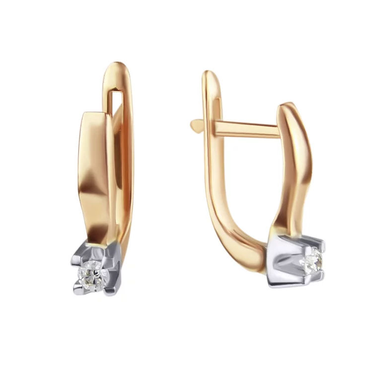 Сережки з комбінованого золота з діамантом. Артикул 880276-С: ціна, відгуки, фото – купити в інтернет-магазині AURUM