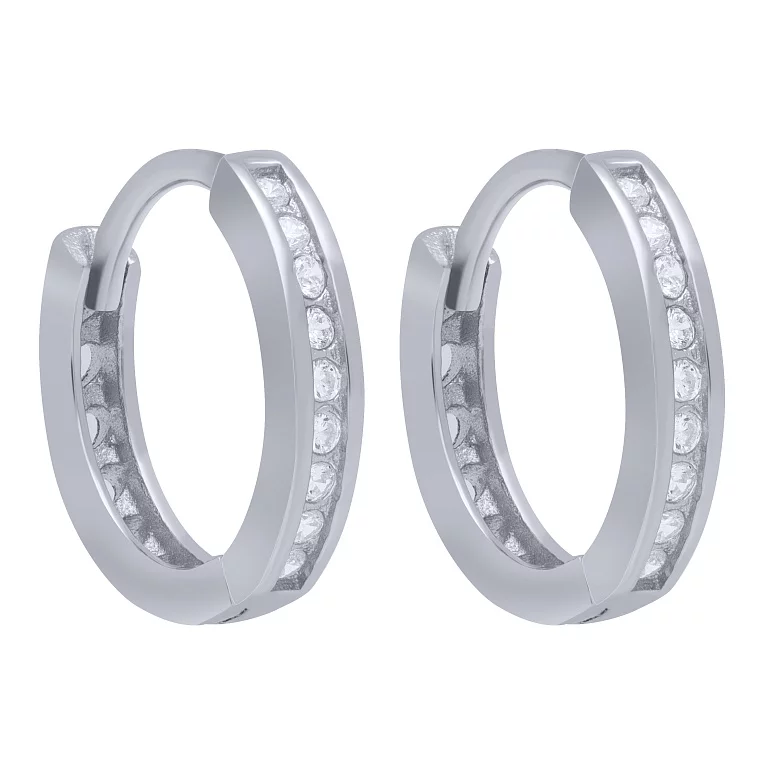 Сережки-кільця срібні з фіанітами. Артикул 7502/FE13515: ціна, відгуки, фото – купити в інтернет-магазині AURUM
