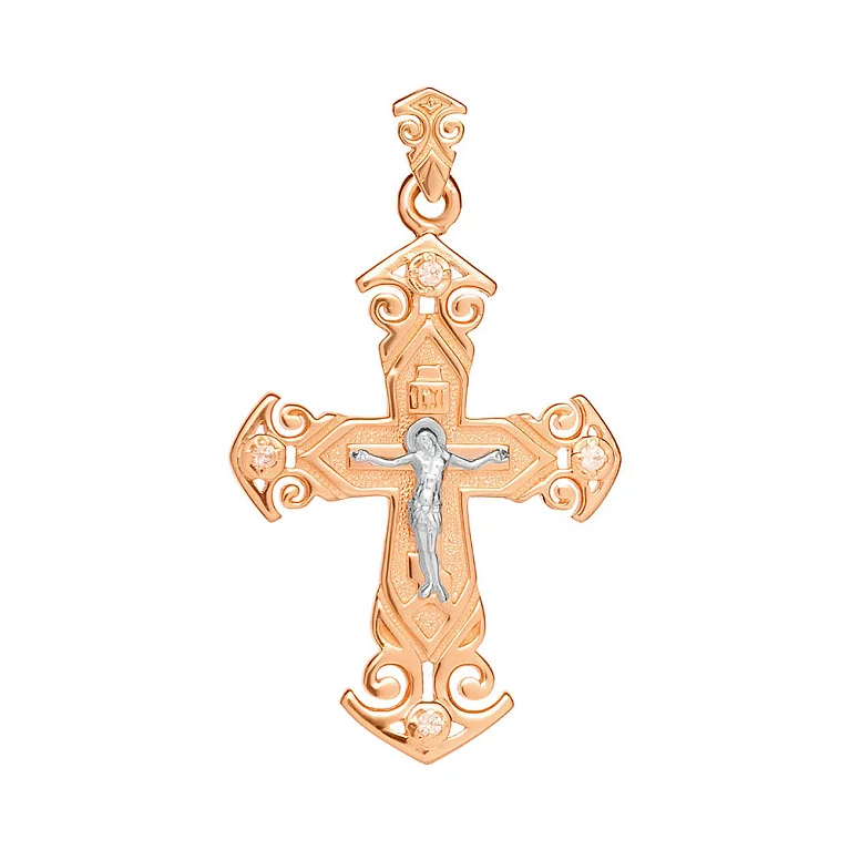 Крестик из комбинированого золота с фианитом. Артикул 501583: цена, отзывы, фото – купить в интернет-магазине AURUM