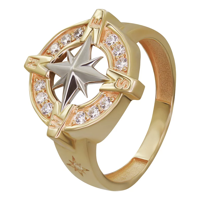 Перстень з червоного золота з фіанітом Компас. Артикул КП001: ціна, відгуки, фото – купити в інтернет-магазині AURUM