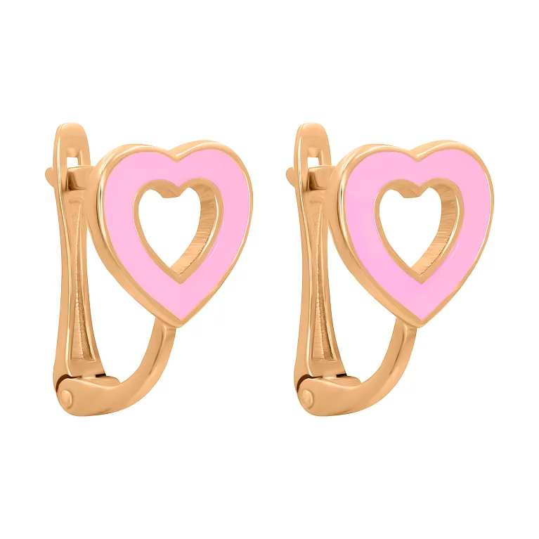 Сережки из красного золота с розовой эмалью "Сердечки". Артикул С0593: цена, отзывы, фото – купить в интернет-магазине AURUM