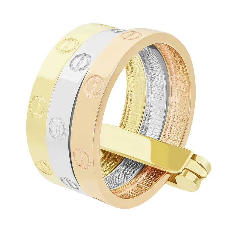 Тройное кольцо "Love" из комбинированого золота. Артикул 156115кбж: цена, отзывы, фото – купить в интернет-магазине AURUM