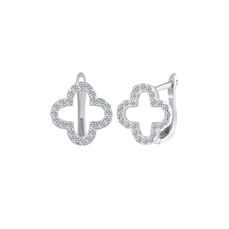 Срібні сережки з фіанітом "Конюшина". Артикул 7502/СК2Ф/1011: ціна, відгуки, фото – купити в інтернет-магазині AURUM
