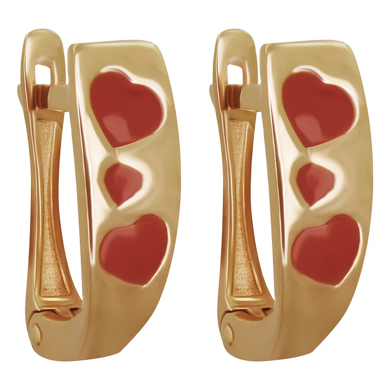 Сережки детские золотые с красной эмалью "Сердечки". Артикул С0591: цена, отзывы, фото – купить в интернет-магазине AURUM