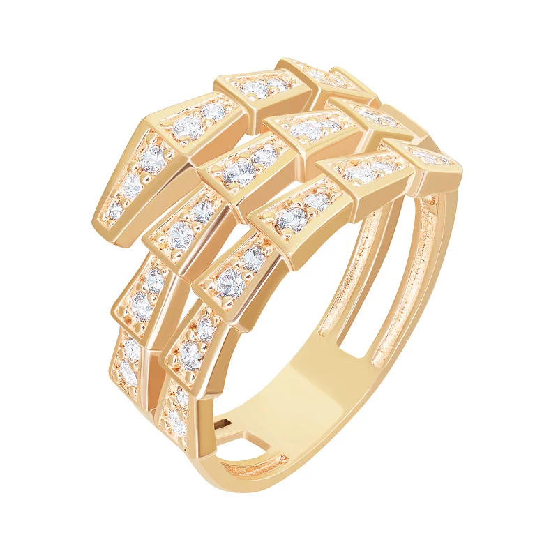 Двойное кольцо из красного золота с фианитами в форме "Змеи" . Артикул 114721: цена, отзывы, фото – купить в интернет-магазине AURUM