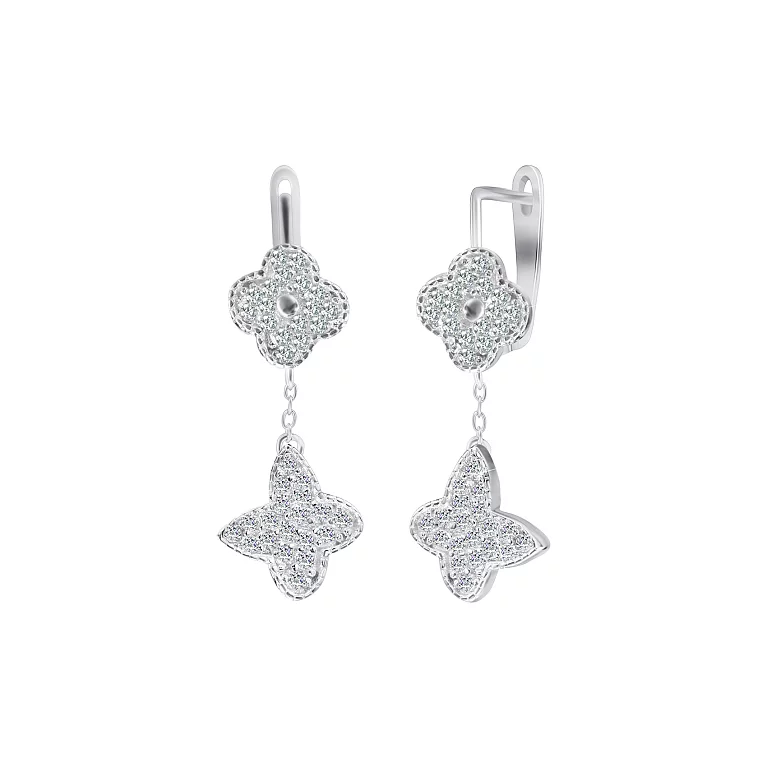Срібні сережки з фіанітом "Конюшина". Артикул 7502/СК2Ф/1000: ціна, відгуки, фото – купити в інтернет-магазині AURUM
