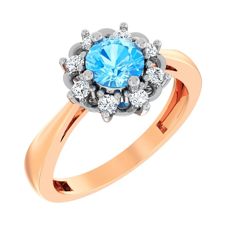 Золотое кольцо с топазом и фианитами. Артикул 141042Птг: цена, отзывы, фото – купить в интернет-магазине AURUM