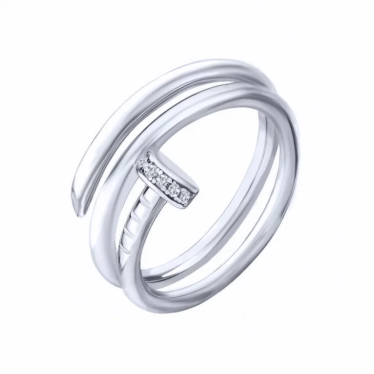 Серебряное кольцо "Гвоздь" с фианитами . Артикул 7501/3866: цена, отзывы, фото – купить в интернет-магазине AURUM