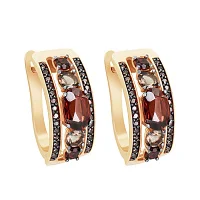 Сережки с гранатом и фианитами из красного золота - 1585099 Сережки с гранатом и фианитами из красного золота - 1585099