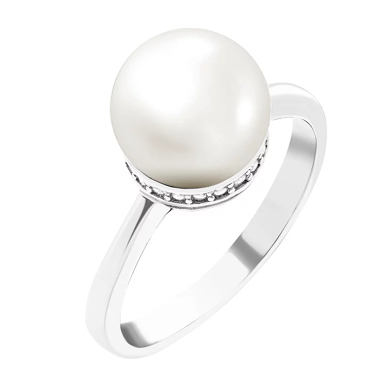 Срібна каблучка з перлами та фіанітами . Артикул 7001/2055310/162: ціна, відгуки, фото – купити в інтернет-магазині AURUM