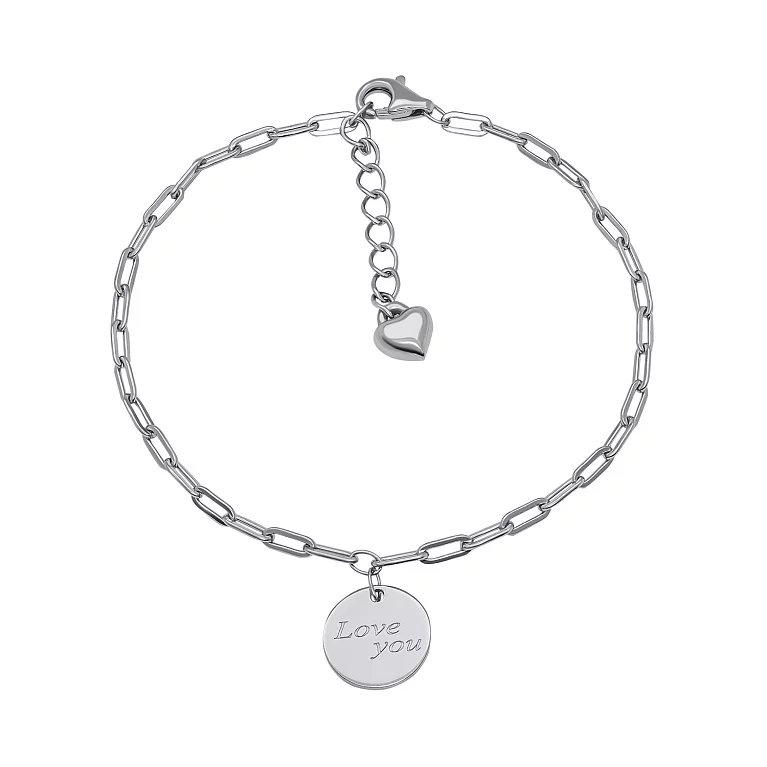 Срібний браслет з підвіскою "Love you" плетіння якір. Артикул 7509/2138020: ціна, відгуки, фото – купити в інтернет-магазині AURUM