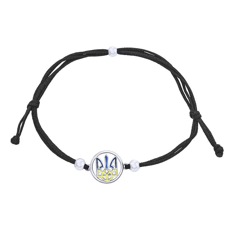 Шовковий браслет зі срібною вставкою "Герб України-Тризуб" з емаллю. Артикул 7309/FB7132/221: ціна, відгуки, фото – купити в інтернет-магазині AURUM