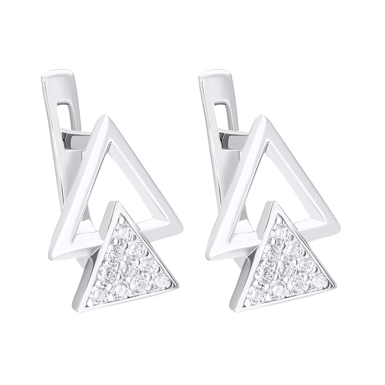 Сережки "Трикутники" зі срібла та фіанітами. Артикул 7502/20697: ціна, відгуки, фото – купити в інтернет-магазині AURUM