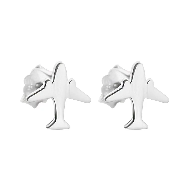 Срібні сережки-гвоздики літак "Мрія". Артикул 7518/СК2/2050: ціна, відгуки, фото – купити в інтернет-магазині AURUM
