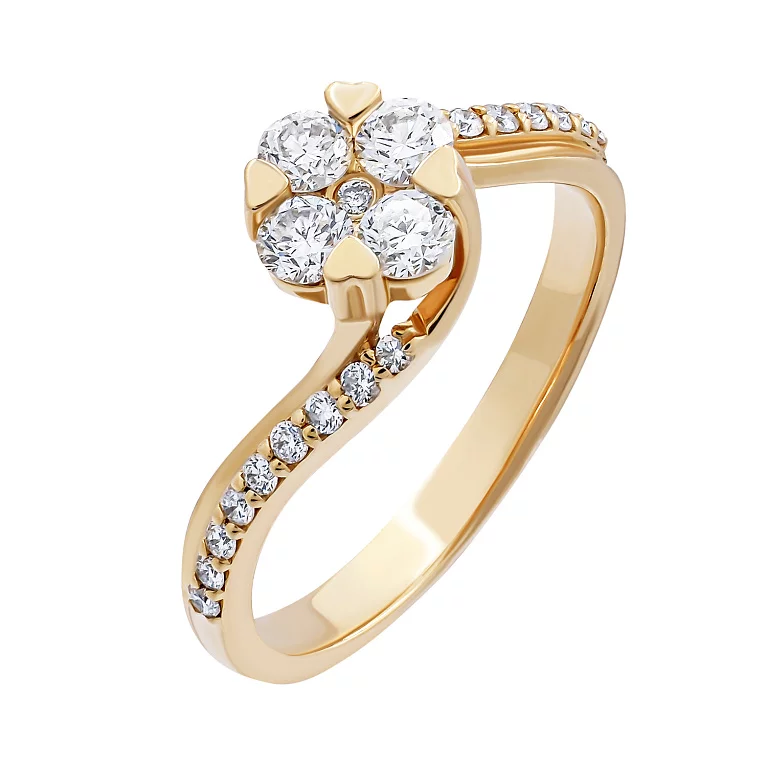 Кольцо из красного золота с бриллиантами "Цветок". Артикул RZD256/72: цена, отзывы, фото – купить в интернет-магазине AURUM